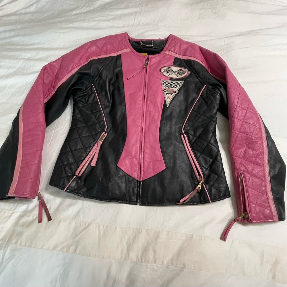 SHEBANG Pink Genuine Leather‎ Moto Jacket - Picture 10 of 12